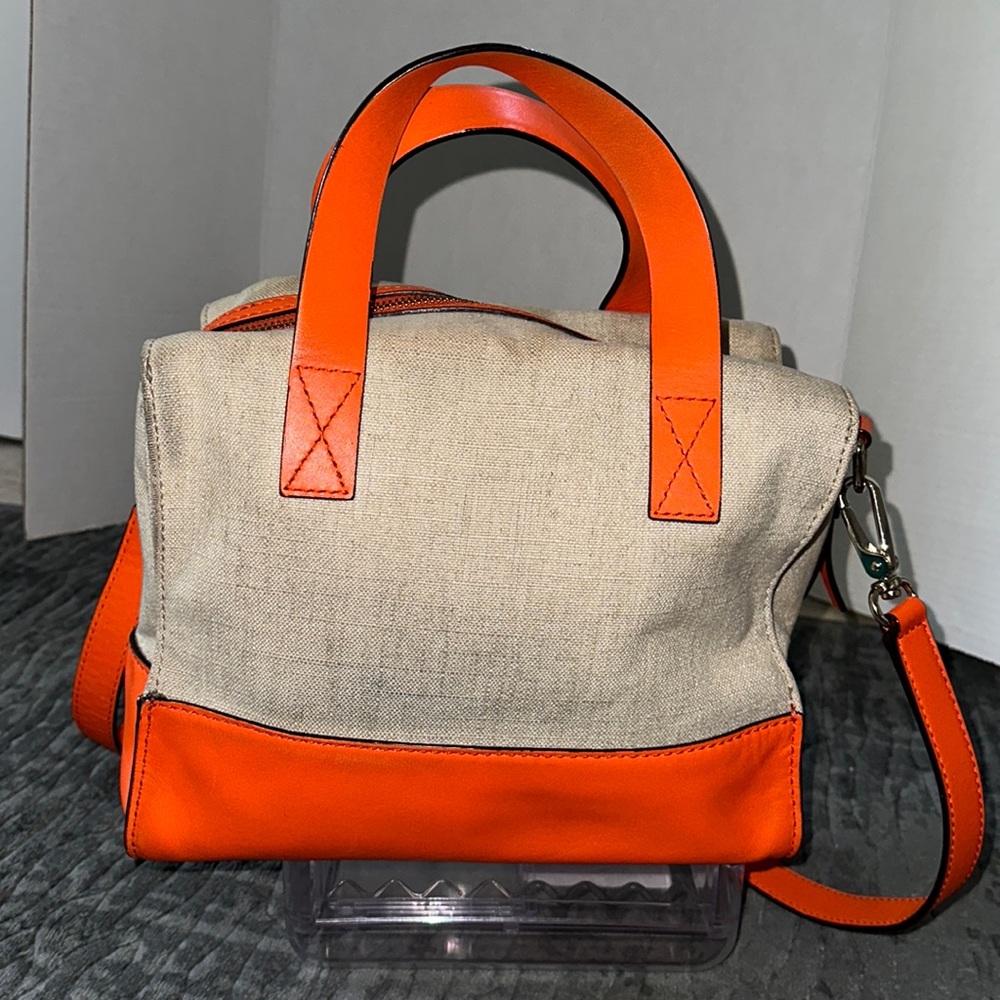 Kate Spade Tan Canvas Orange Carrot Leather Trim Strap Crossbody Shoulder Bag - Picture 2 of 15